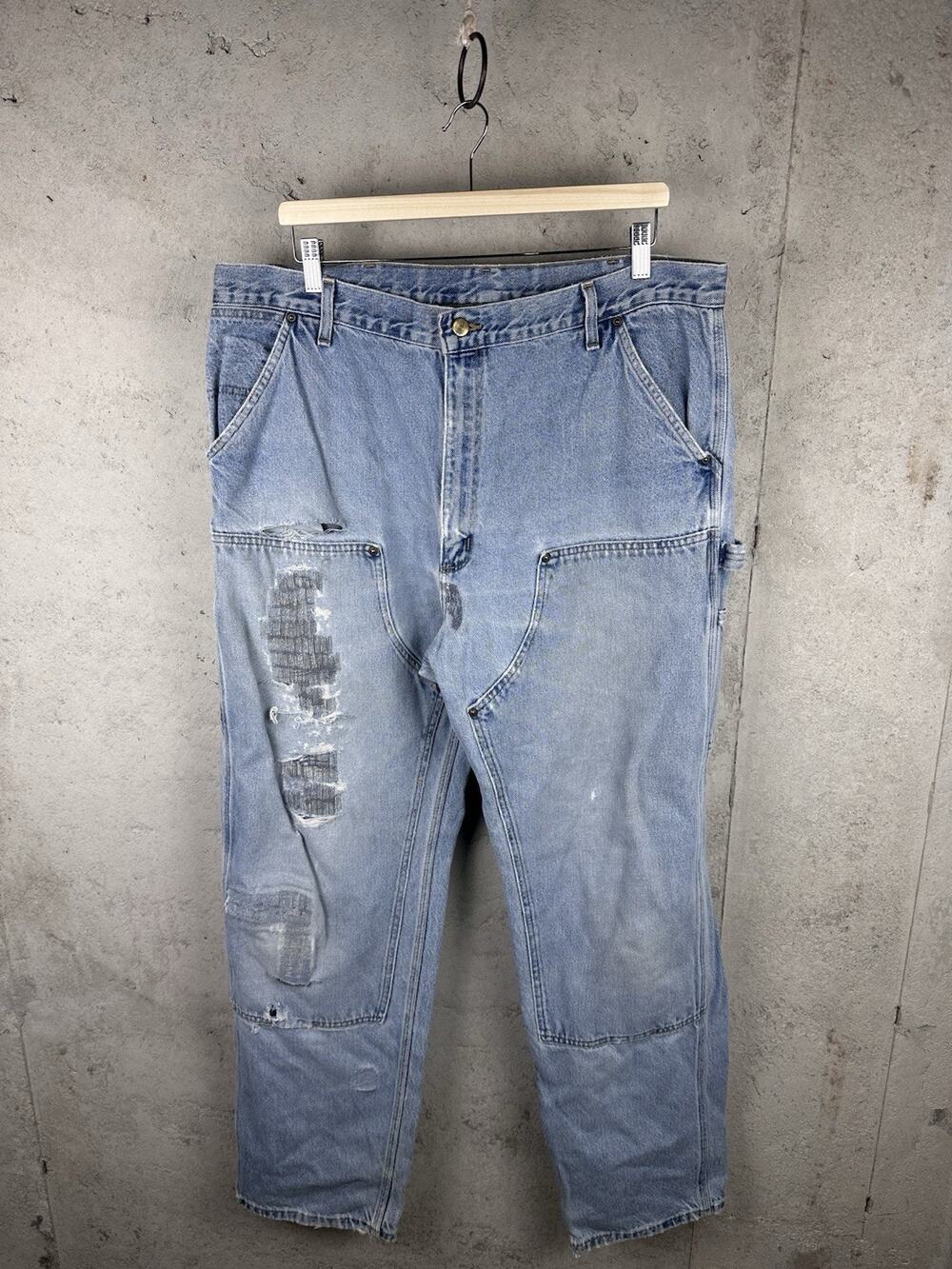 Vintage 90s Carhartt Denim Distressed Repaired Double Knee Pants B73DST 38x34